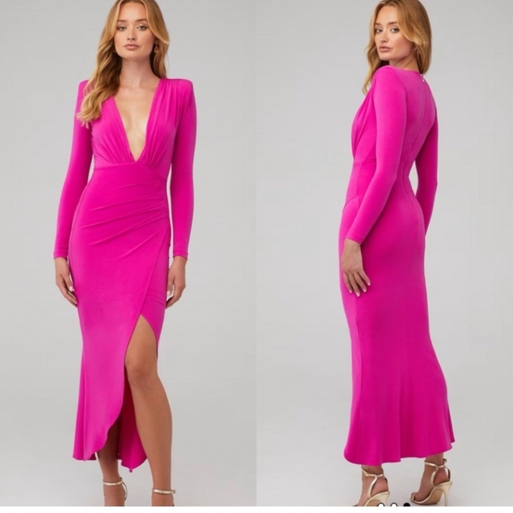 Nookie Revolve Farrah Dress Size S Fuchsia Pink Plunging V-Neck Maxi